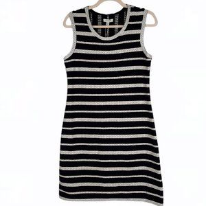 Max Studio Sleeveless Textured Stripe Knit Sheath Dress M Black Ivory $118 NEW